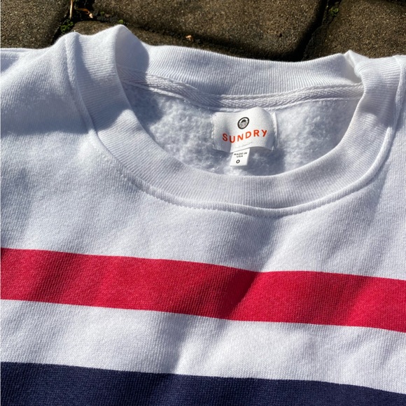 EUC Sundry Red White & Blue striped boxy sweatshirt - Picture 3 of 4